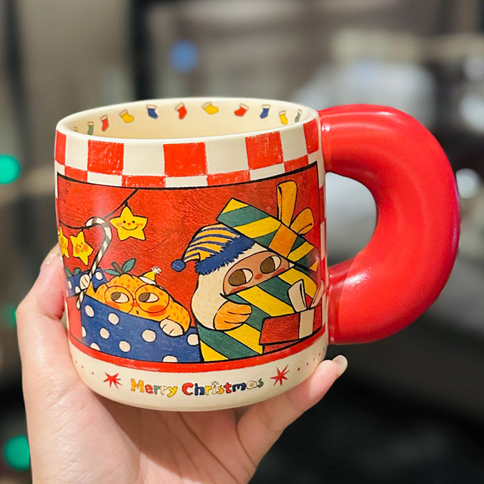 Wholesale Christmas-themed ceramic mug with a large handle