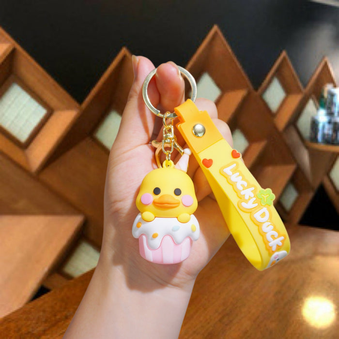 Wholesale Cute Silicone Duck Keychain in Blue Ice Cream Bag Charm Car Accessory