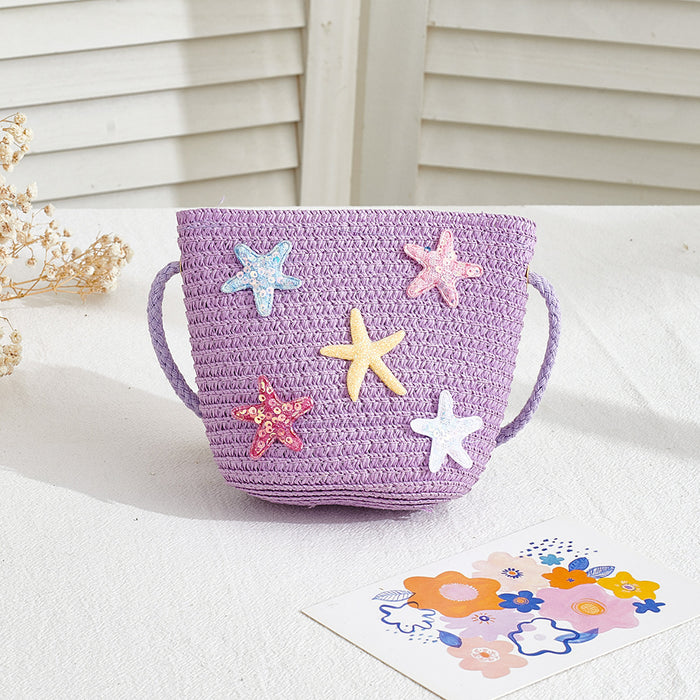 Wholesale Straw Bag for Girls Cute Solid Color Design Summer Travel Crossbody Purse