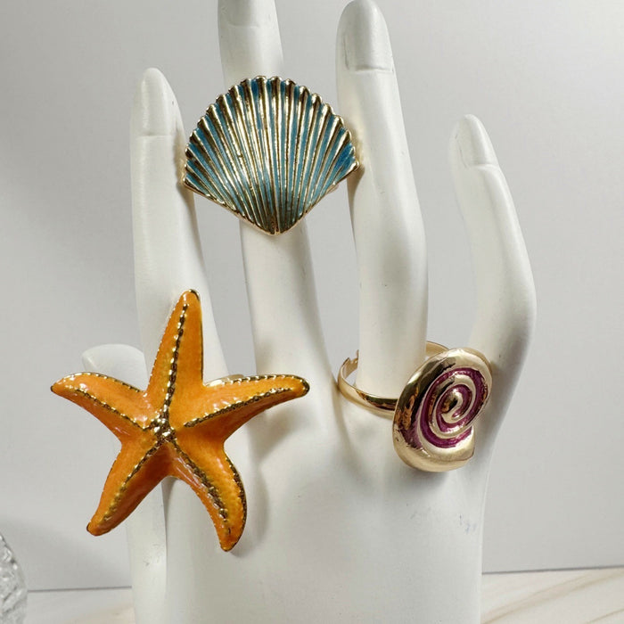 Wholesale Alloy Starfish Shell Ring Set Ocean Vacation Style Drip Oil Jewelry Boutique Resale MOQ≥5