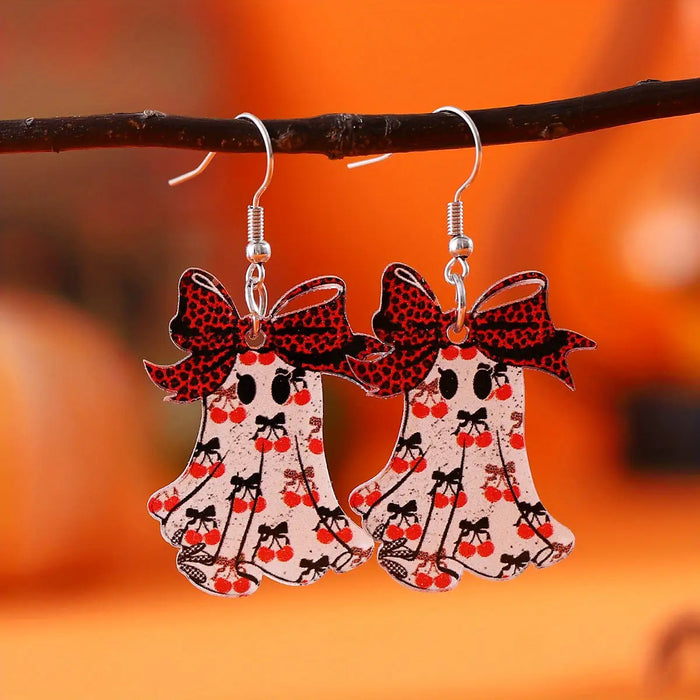 Wholesale  Gothic Ghost Earring Set Acrylic Retro Leopard Cherry Print Fashion Jewelry Accessory For Party Gift Boutique Resale