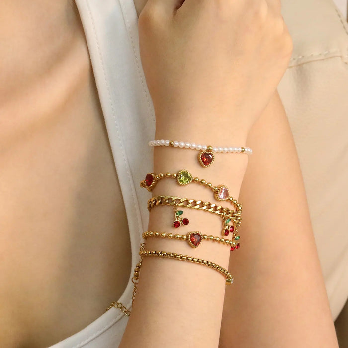 Wholesale Mixed Color Heart-Shaped Zircon Bracelet Niche Design Cherry Bracelet Stainless Steel Bracelet