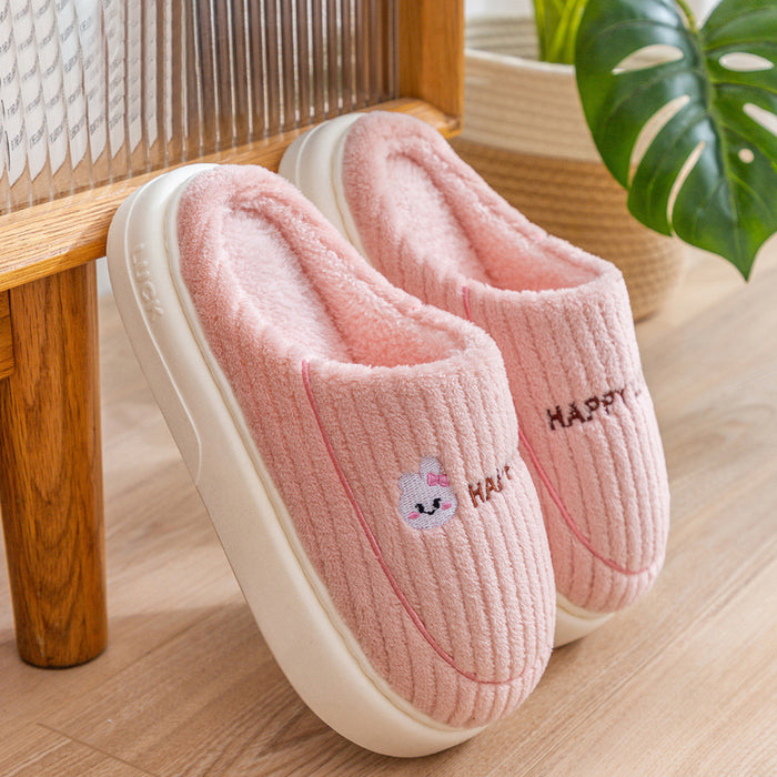 Wholesale Cartoon  couple cotton slippers men's thick bottom mute home  furry slippers women