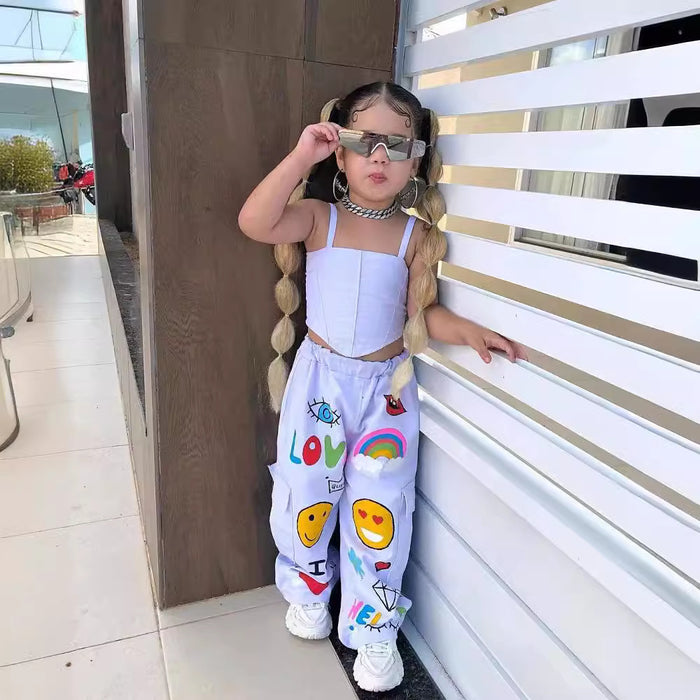 Wholesale Tube Top Suspenders Cartoon Print Pants Children's Suit JDC-CTS-YaYaMi001