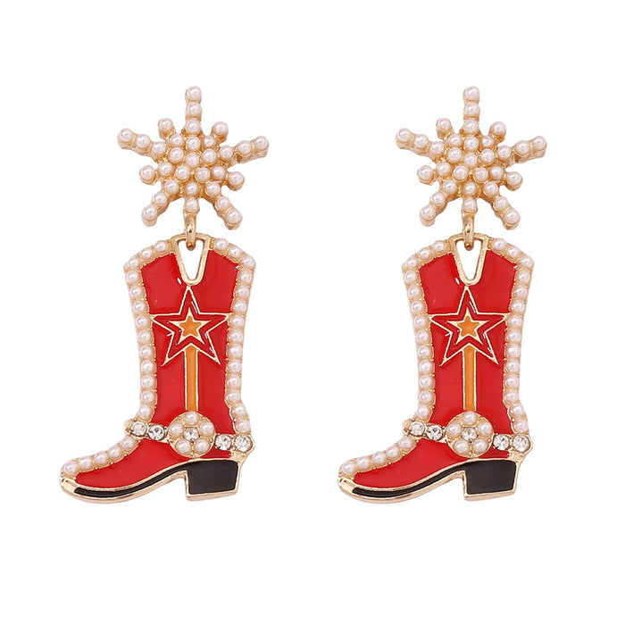 Wholesale Long Boots Zinc Alloy Oil Drop Inlaid Pearl Earrings JDC-ES-YueLi023