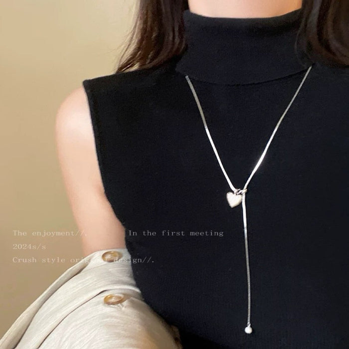 Wholesale  Titanium Steel Color-free Simple Love Ball Tassel Long Pull Necklace Women's All-match