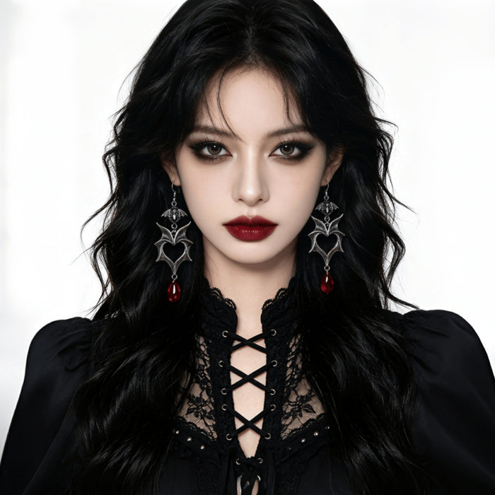 Wholesale Gothic Punk  Bat Wing Drop Earrings Vintage Red Zinc Alloy Unisex Jewelry Accessory Gift And Resale