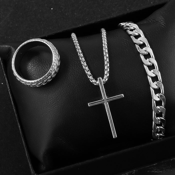 Wholesale Cross necklace, ring, bracelet, new three piece set with accessories