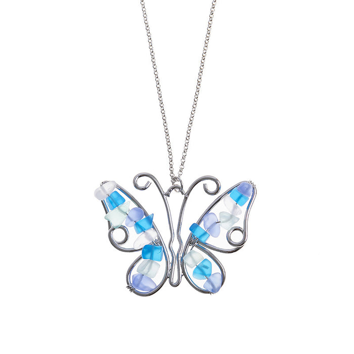Wholesale Stylish colorful sea glass butterfly long butterfly necklace