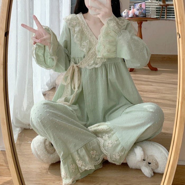 Wholesale Pajama long sleeved set, retro kimono, high-end home wear