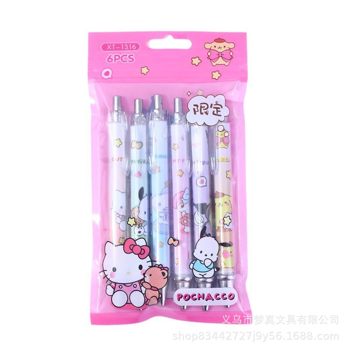 Wholesale 6pcs/set Pink  press gel pen black brush pen quick-drying test pen