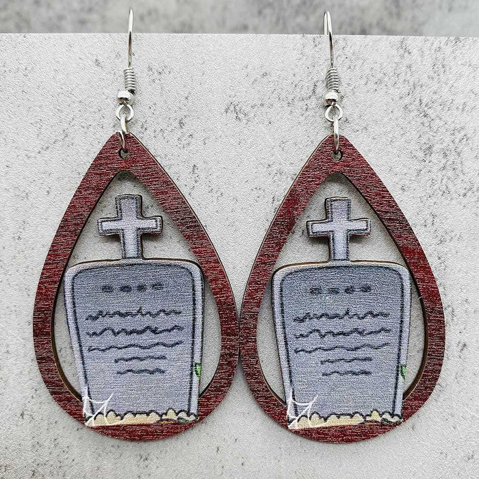 Wholesale   earrings horror ghost witch medicine jar printed wooden earrings holiday jewelry