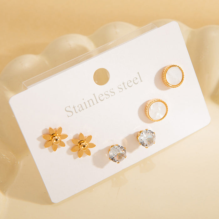 Wholesale Stainless Steel Pearl Heart Flower Earrings Set