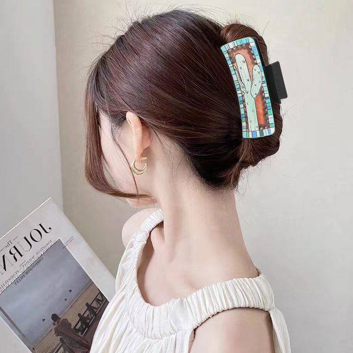 Wholesale Western Style Cactus Cow Head Leather Hairpin Women Grab Clip