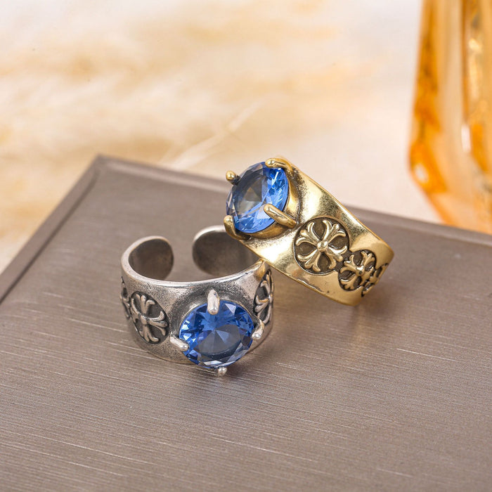 Wholesale Retro cut corner cross flower ring niche ring punk classic cross