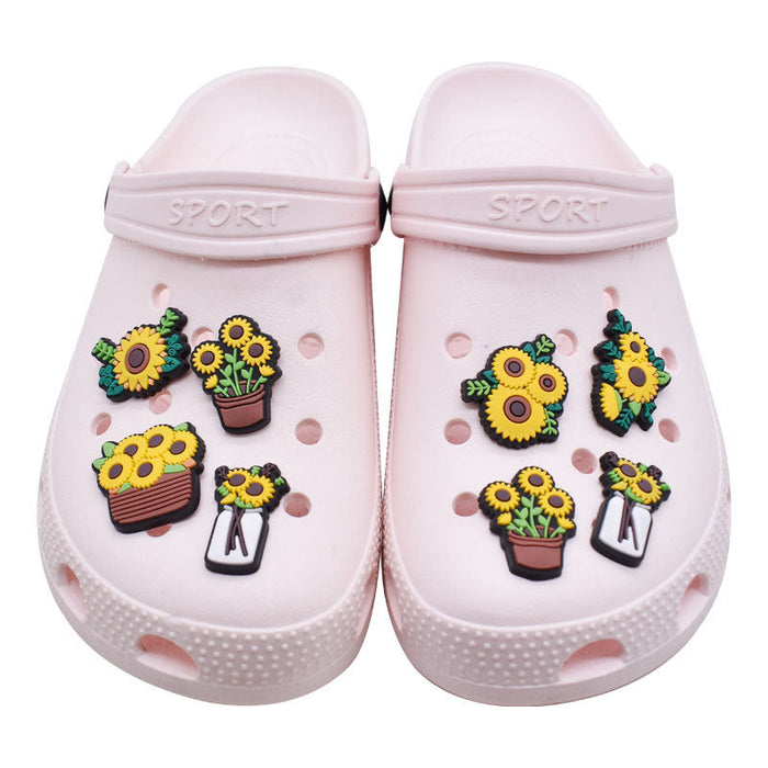 Wholesale 100PCS PVC Cartoon Sunflower Bee DIY Shoe Buckle JDC-SC-RYY012