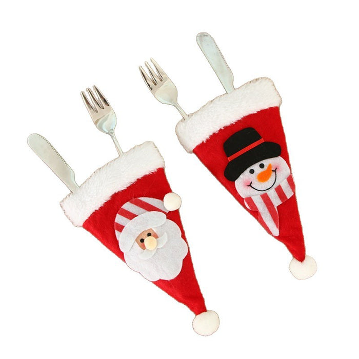 Wholesale Christmas decorations non-woven Christmas cartoon stickers small hat knife and fork bag Christmas table layout knife and fork set