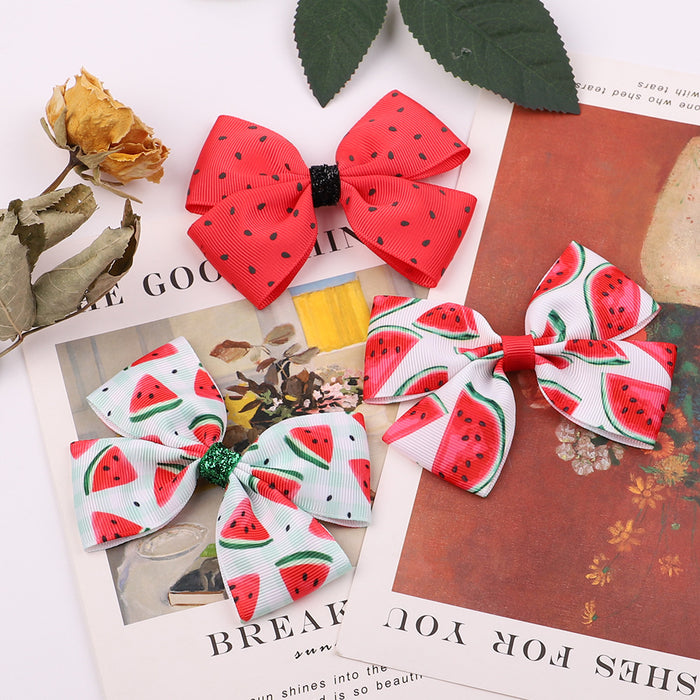 Wholesale Polyester Fruit Print Fabric Bow Hair Clip Set JDC-HC-Xiane019