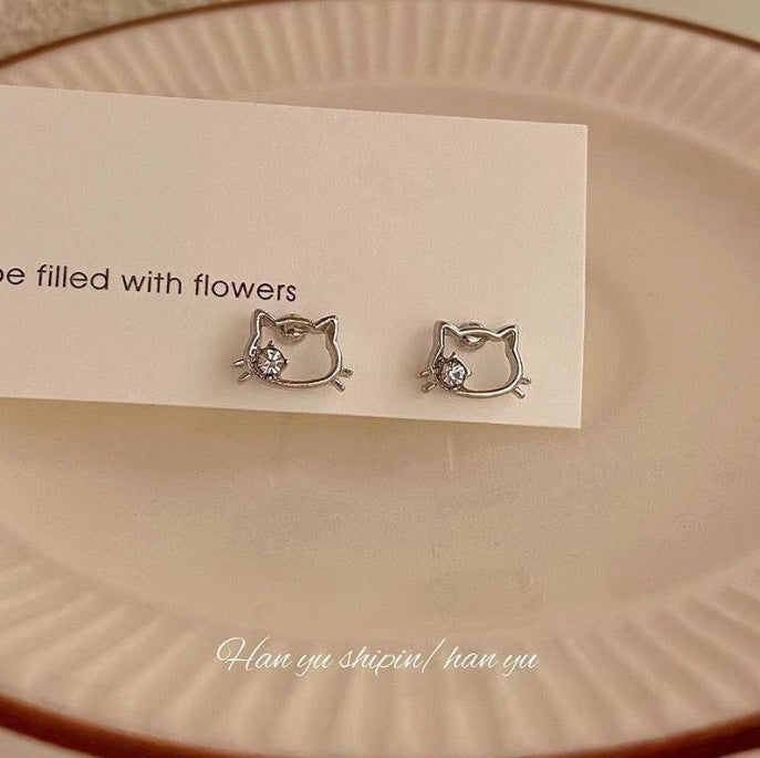 Wholesale s925 Silver Cute Cat Simple Earrings JDC-ES- XiangDuan005