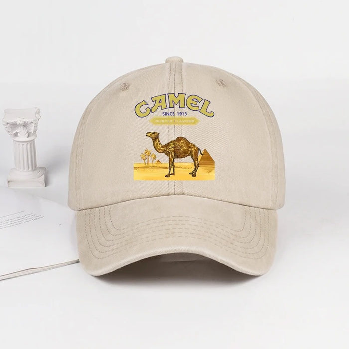 Wholesale Vintage Camel Print Washed Baseball Cap Stylish American Retro Adjustable Peaked Cap