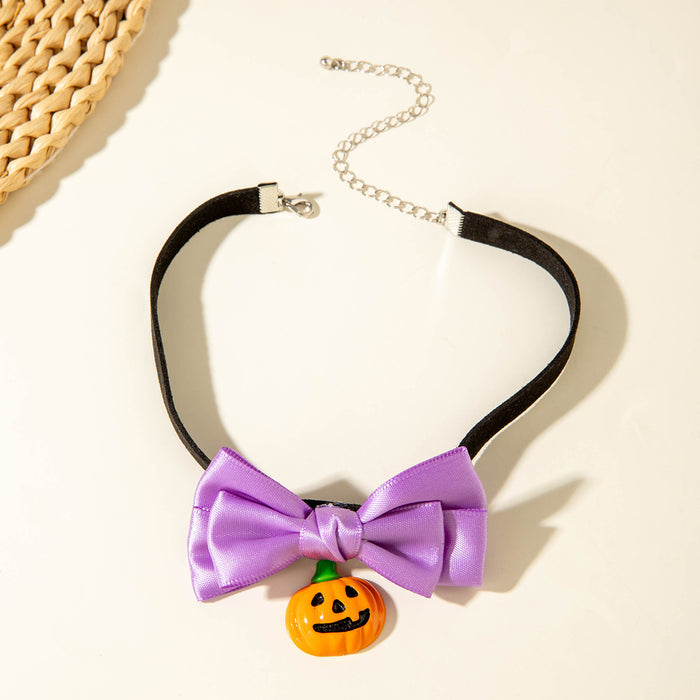Wholesale Pumpkin Resin Pendant Necklace Black Bow Tie Polyester Choker Fashion Accessory MOQ≥2
