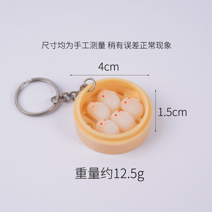 Wholesale Stylish Dim Sum Steamer Basket Keychain PVC Food Charm Car Key Accessory Gift MOQ≥3