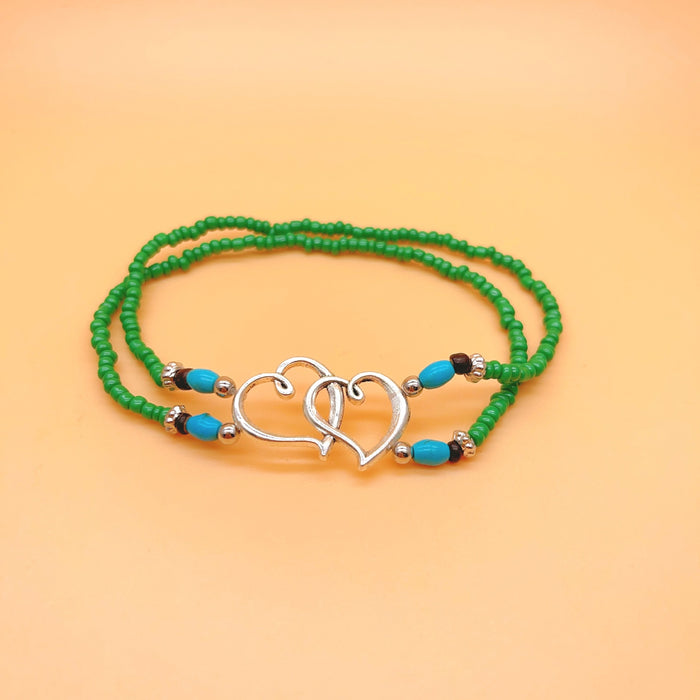 Wholesale Beach Vacation Style Double Heart Beaded Jewelry Set Alloy Necklace and Bracelet MOQ≥2