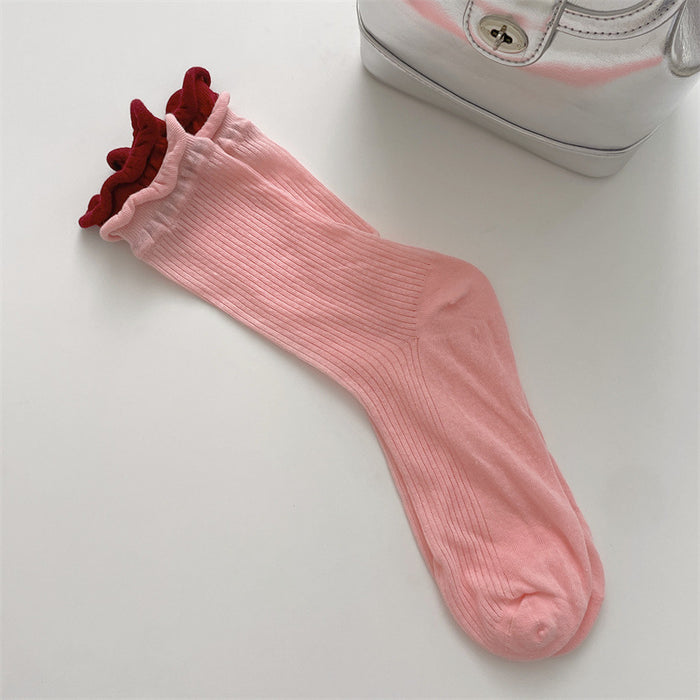Wholesale Minimally spliced fake two-piece stacked socks thin design with double screw mouth transparent middle tube