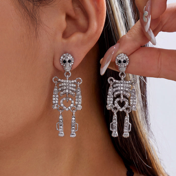Wholesale Skeleton Skull Earrings Alloy Silver Plated Fashion Accessory