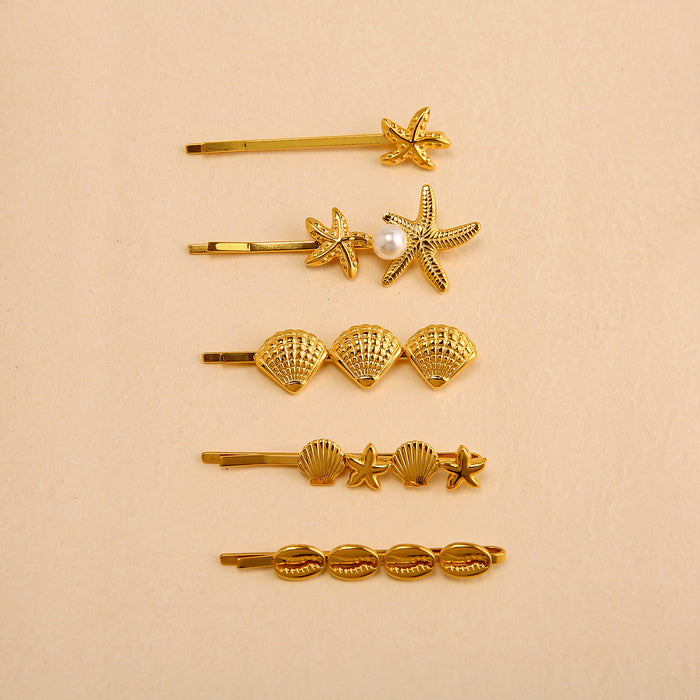 Wholesale Popular and fashionable stainless steel hair clips with a high-end feel, wholesale of starfish and sea shell flat clips