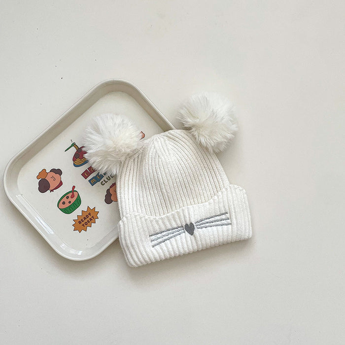 Wholesale Autumn and winter knitted wool hat double ball wool hat imitation fox fur hat