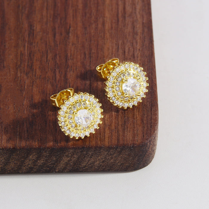 Wholesale Copper Gold Plated Simple Zircon Earrings JDC-ES-BaiTian018