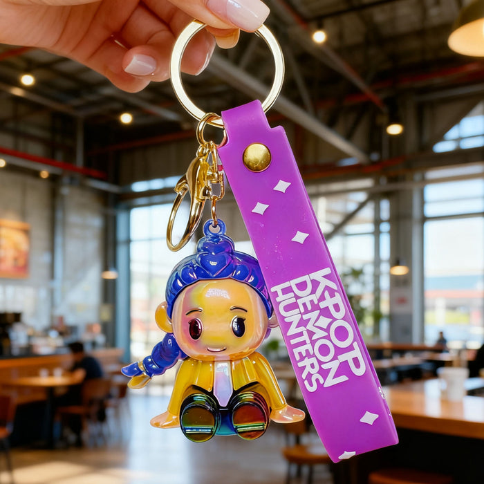 Wholesale K-POP Electroplated Cute Cartoon Character Sitting Silicone Keychain
