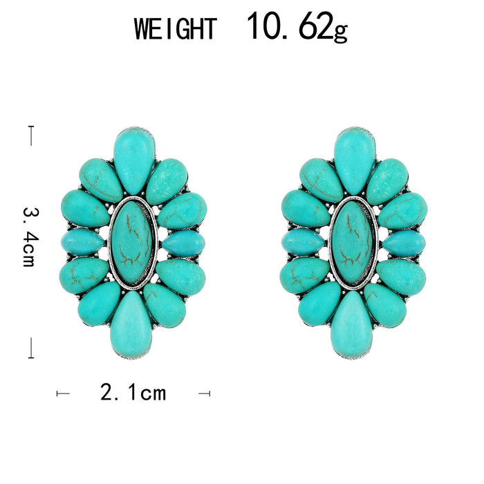 Wholesale Retro Bohemian Turquoise Geometric Flower Earrings