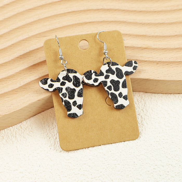 Wholesale Western Cowboy Style Old Style Cow Pattern Boots Cow Head Leopard Print Flower Women' s Wooden Earrings