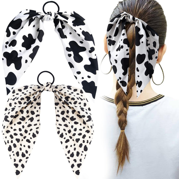 Wholesale Cow Print Hair Scrunchies Elastic Bow Ponytail Holder Hair Rope  Accessories for Curly Hair