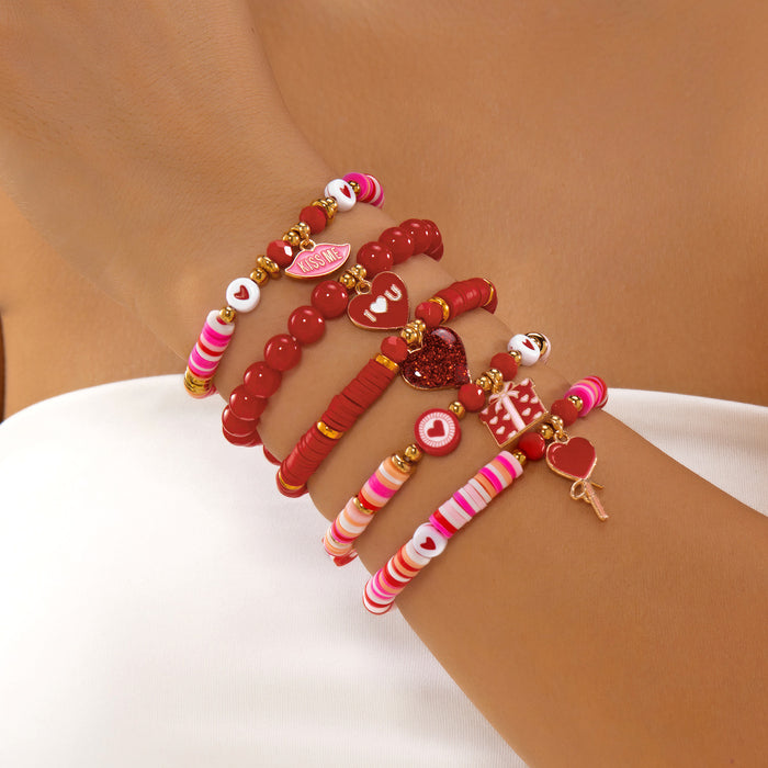 Wholesale A set of 5 Valentine' s Day clay bead bracelets