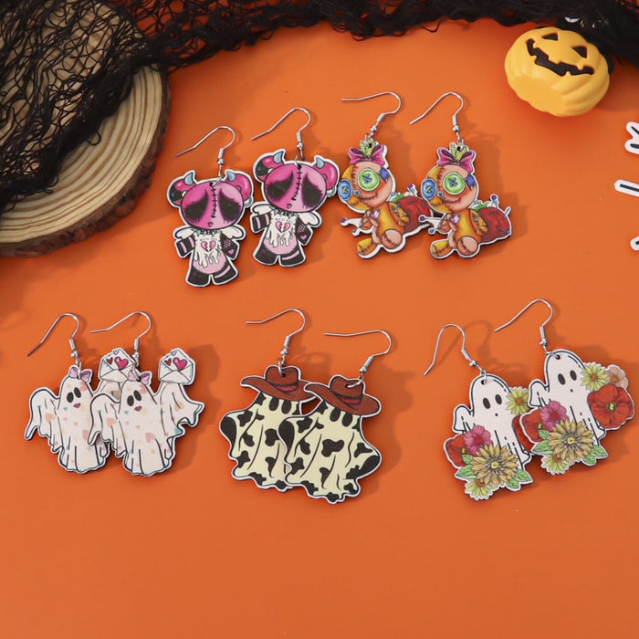 Wholesale  earrings creative personality funny wooden ghost cartoon earrings