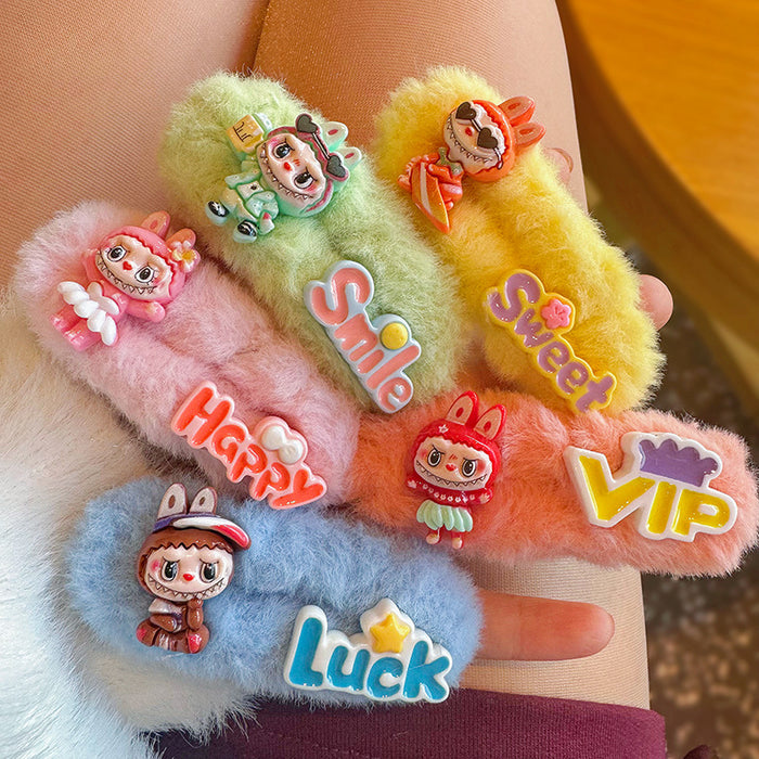 Wholesale 5pcs Creative funny children' s hairpin girl side bangs clip headdress autumn and winter plush cute broken hairpin
