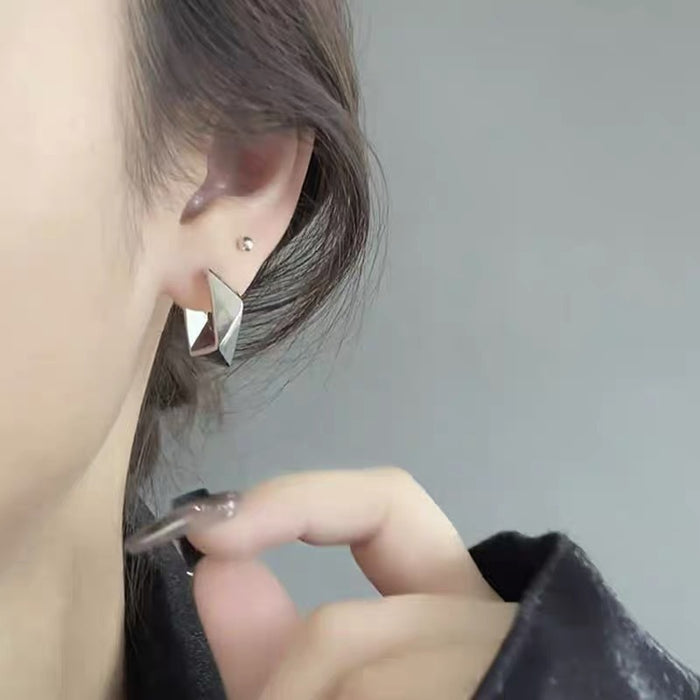 Wholesale   silver Earrings Metal Diamond Irregular Design Ear Buckle Earrings  Niche Earrings