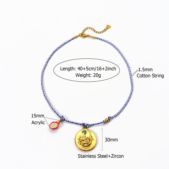 Wholesale Original design: rope, hand woven pendant, stainless steel inlaid with zircon, twelve zodiac signs necklace, fashionable and elegant accessory
