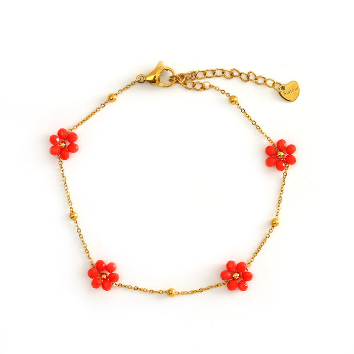 Wholesale Fashionable stainless steel flower ankle chain, colorful temperament, colorful foot accessories, color preservation wholesale