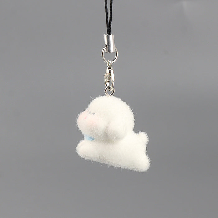 Wholesale 3D Flocked Resin Dog Keychain