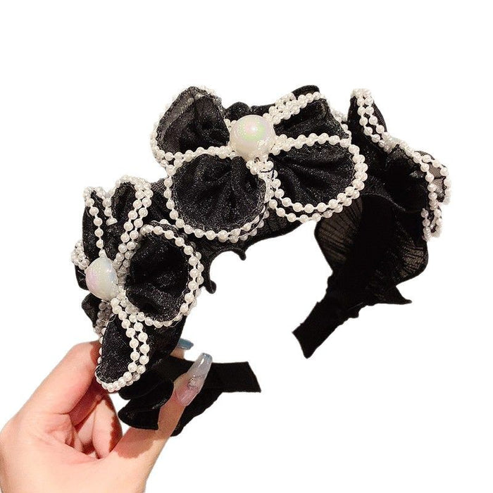 Wholesale Pearl crystal lace, large flower, wide headband, pleated lace, hairpin