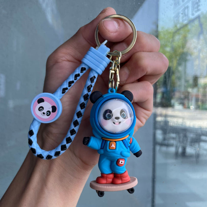 Wholesale Creative Skateboarding Panda Astronaut Keychain Car Key Pendant Bag Hanging Decoration Exquisite Small Gift Wholesale