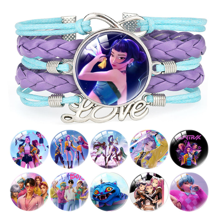 Wholesale KPOP Color Block Multi-Layer Braided Adjustable Bracelet