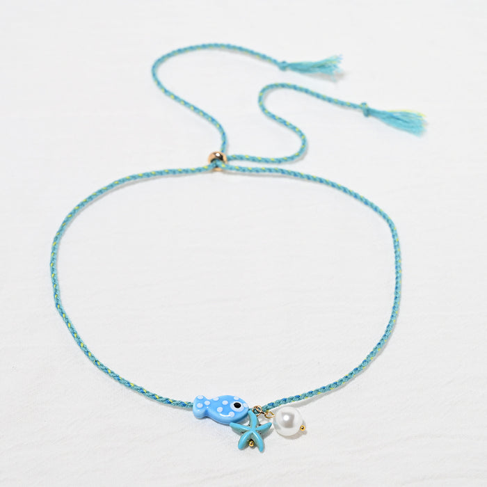 Wholesale Versatile Ceramic Ocean Small Fish Pendant Necklace with Adjustable Rope Chain Starfish Glass Pearl Pendant Jewelry