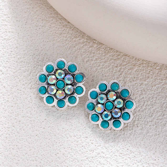 Wholesale Retro ethnic turquoise flower earrings