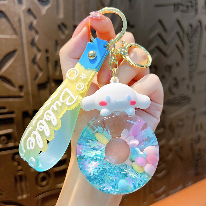 Wholesale Liquid Sand Swimming Ring Car Keychain Pendant