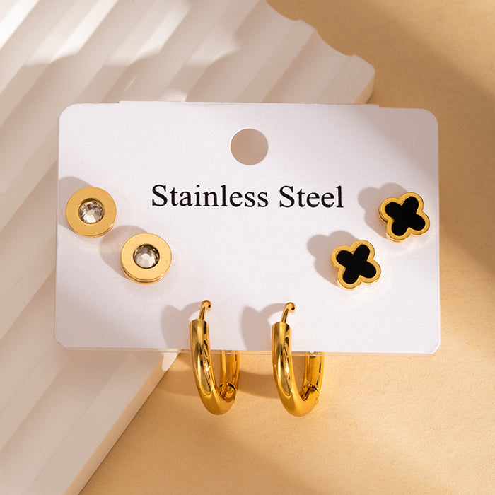 Wholesale Stainless Steel Four-Leaf Clover Heart Earrings Set